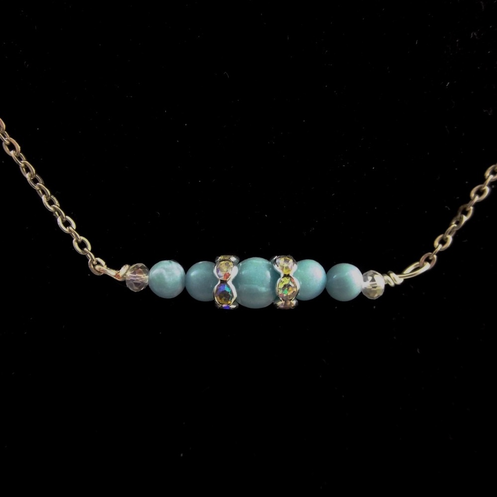 Larimar and crystal bar necklace